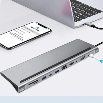 

11 in 1 Type-C HUB Adapter Type-C to USB-C USB3.0 HDMI VGA TF 3.5mm Audio PD Converter Extension Docking Adapter for PC