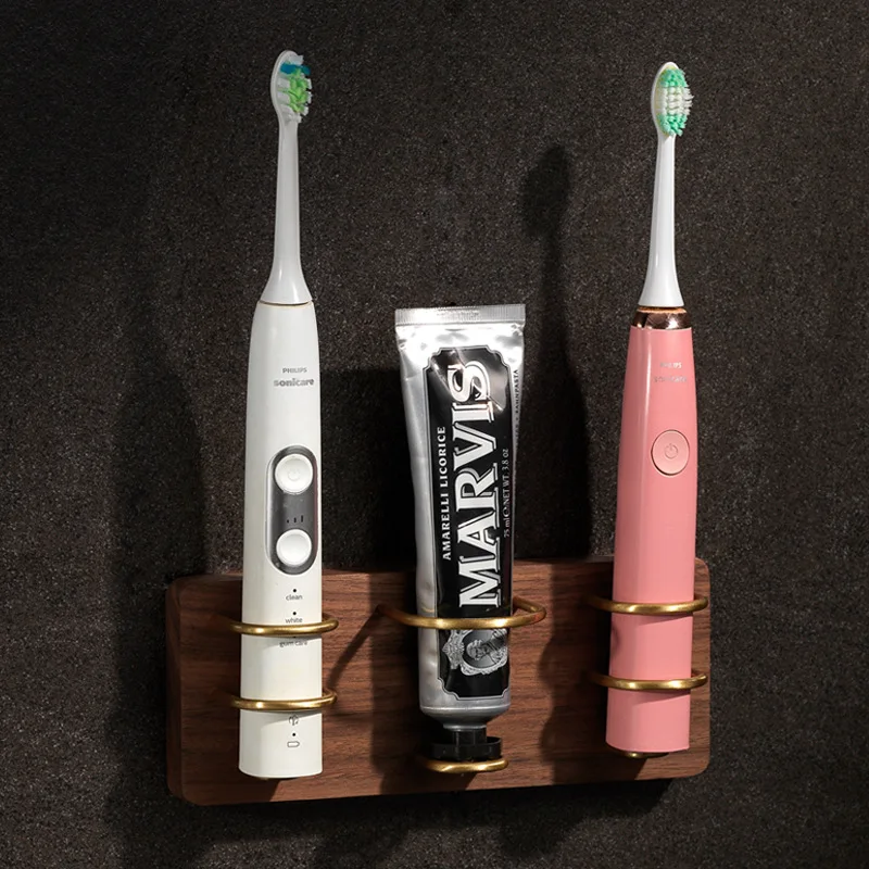 

Top Quality Wood Brass Hanging Rack Wall Fixture Toothbrush Holder Electric Toothbrush Toothpaste Razor Bathroom Storage Rack