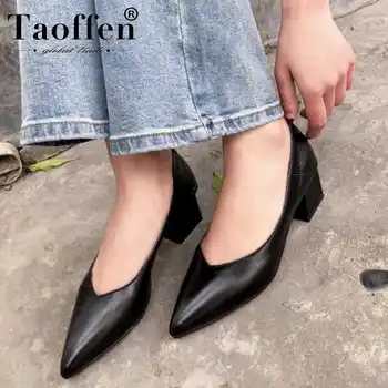 

Taoffen Women Real Leather Pumps Party Office Work Fashion Spring Shoes Women Pointed Toe Hot Sale Pumps Footwear Size 34-39