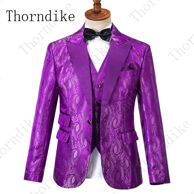 Thorndike, мужские костюмы, синий цветочный костюм, мужские свадебные смокинги, мужские вечерние костюмы на выпускной, обычные, Terno Masculino(пиджак+ жилет+ брюки