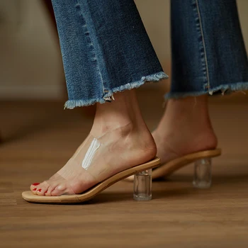 

2020 women highslippep designer shoes women luxury high heels slippers flip flops slippers women Summer Transparent slippers