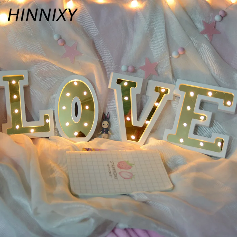 Hinnixy деревянный светодиодный светильник с буквенным принтом, золотой A-Z, знак алфавита, Ночной светильник, для свадьбы, дня рождения, вечеринки, настенный светильник, Декор, светильники