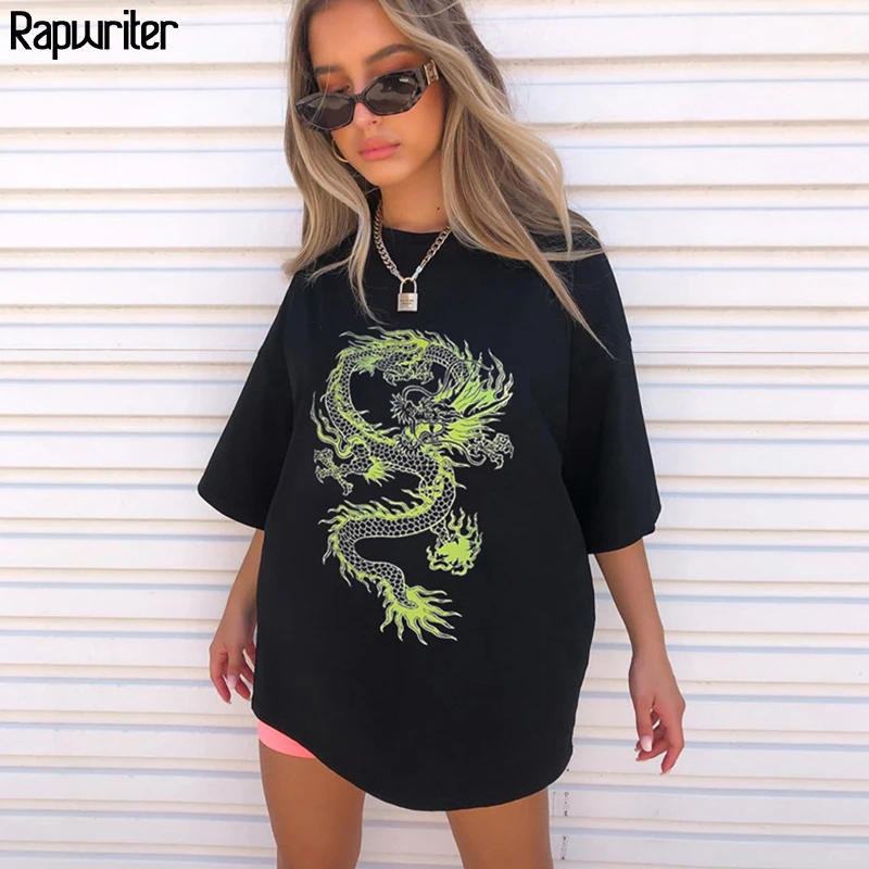 Rapwriter китайский Стиль с принтом в виде дракона большеразмерная футболка женская