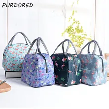 PURDORED 1 Pc Flamingo Print Lunch font b Bag b font Portable Insulated Lunch Box font