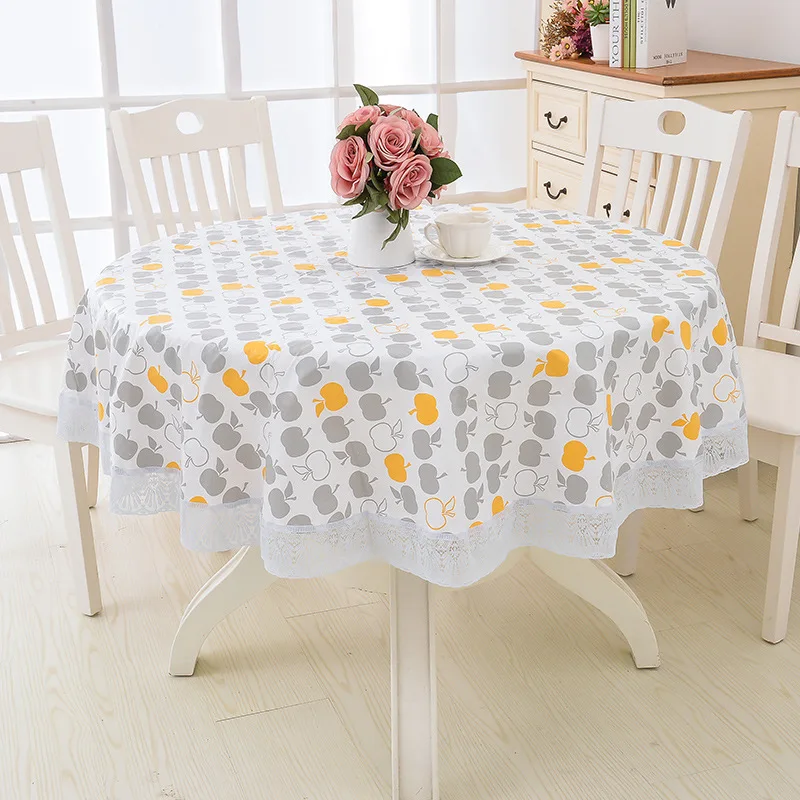  Flower Style Round Table Cloth Pastoral PVC Plastic Kitchen Tablecloth Oilproof Decorative Elegant 