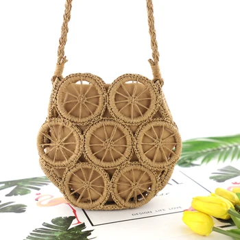

Straw Summer Totes Lady Travel Beach Purse Circle Messenger Shoulder Bags Women Woven Small Beach Crossbody Purse