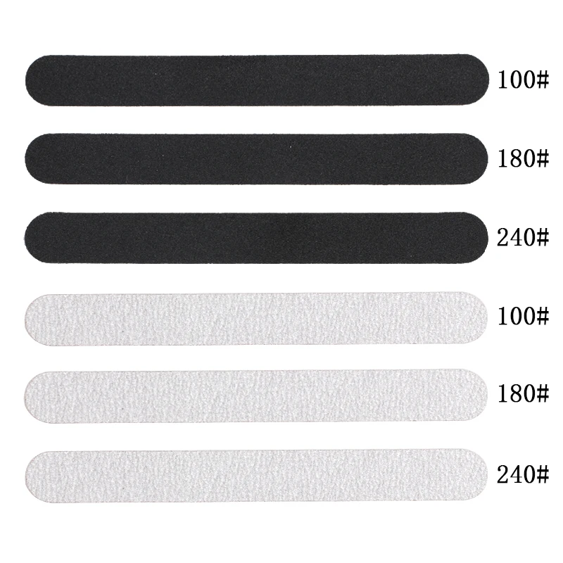 10pcs Straight Replacement Nail File 100/180/240 Grey/Black Removable SandPaper Stainless Steel Handle Metal Sanding Files