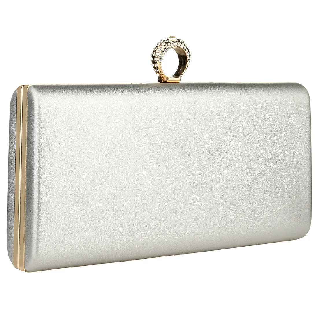 silver Однотонный Кожаный Клатч со стразами женские вечерние сумки свадебные клатчи женские элегантные сумки на плечо Праздничная сумка - Цвет: silver