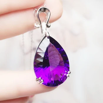 

Per jewelry Drop style necklace pendant Natural real amethyst 6.8ct big gemstone Free shipping 925 sterling silver T205293