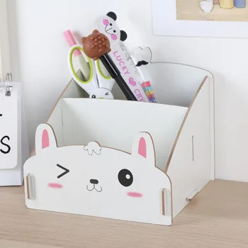 

Cute pen holders Multifunctional storage Wooden cosmetic storage box Memo box Penholder gift office organizer School supplie