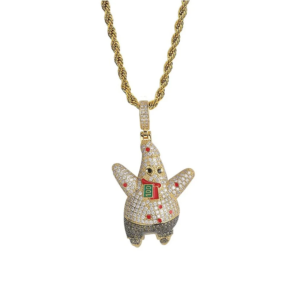 

Cartoon Piestar Pendant & Necklace 18k Gold Plated Lab Diamond Iced Out Chain Bling Fashion Hip Hop Jewelry