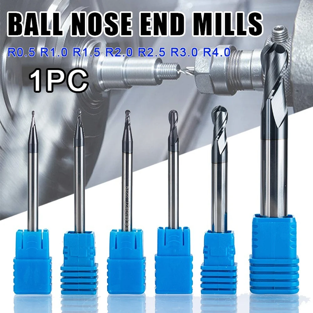 

6 pcs/set R0.5 R0.75 R1 R1.5 R2 R3 Real HRC45 For 2 Flutes Ball Nose End Mill Milling Cutter CNC Router Bits Set