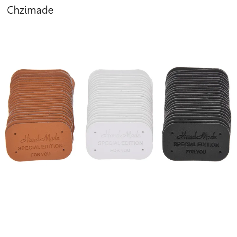 Lychee Life 24Pcs Handmade Clothes Garment PU Leather Labels Jeans Bags Shoes Tags Diy Sewing Accessories
