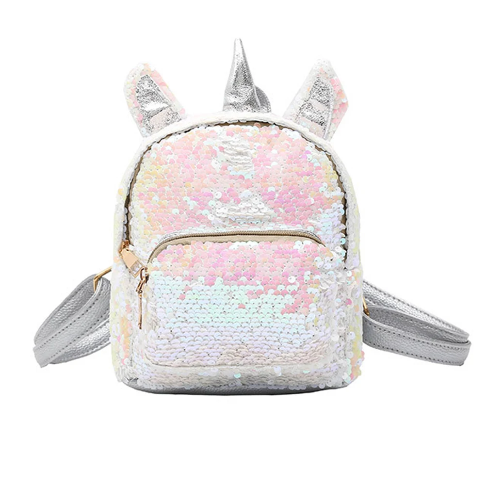 

1pc Backpack Portable Adorable Unicorn Sequins PU Backpack Shoulder Bag Storage Bag Campus Bag for Kids Girls Students