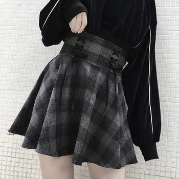 

Gothic Plaid Skirts Women Bow Sashes Mini Skirts Big Swing Short Skirts Korean High Waist Elegant Harajuku Spring Sexy Club V679