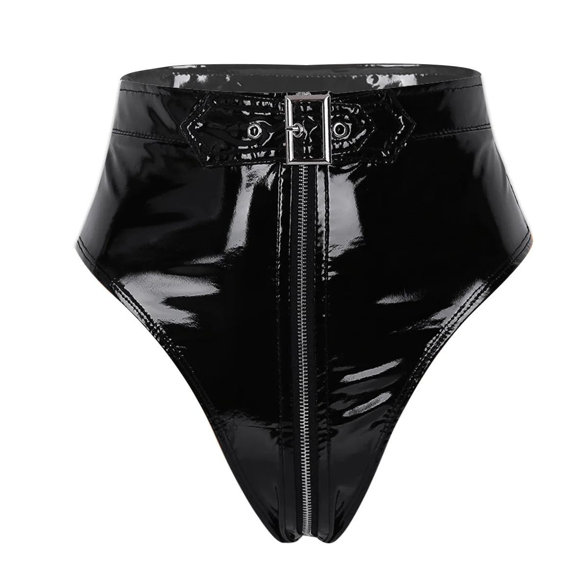 Women's Wet Look PVC Leather High Cut Front Zipper Booty Shorts Hot Pants Festival Rave Dance Bottoms Clubwear