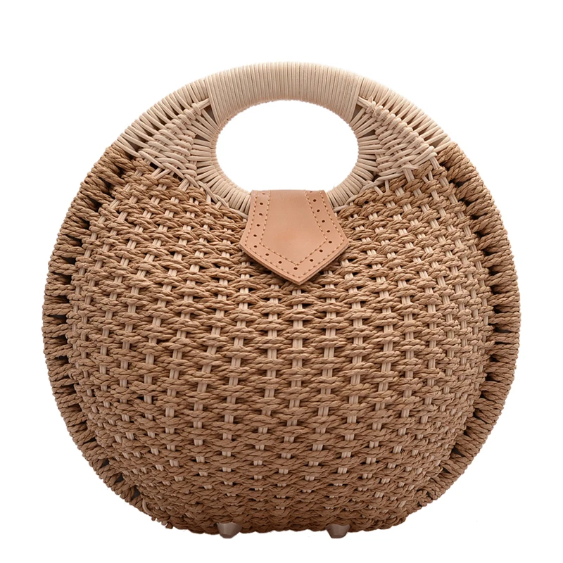 

Round Solid Women Handbag Panelled Straw Bag Circular Rattan Shell Summer Small Beach Female Fashion Clutch Hot New Sac De Plage
