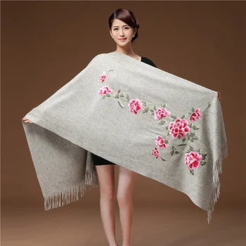 

Winter Shawls Women Artificial cashmere Tassel Scarves Flowers Embroidery Long шумоглушитель Soft Wraps Warm Female шаль