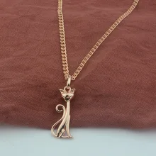 FJ женщины 585 розовое золото цвет кошка животное подвески цепи колье