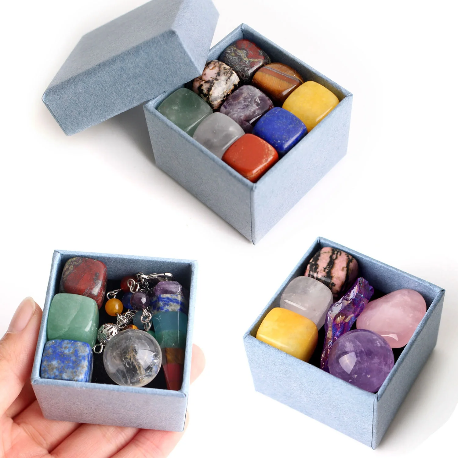 Natural Mixed Cube Stones Set Polished Mini Balls Quartz Heart Pendant Amethyst Minerals Specimen Gift Healing Collection Box | Дом и сад