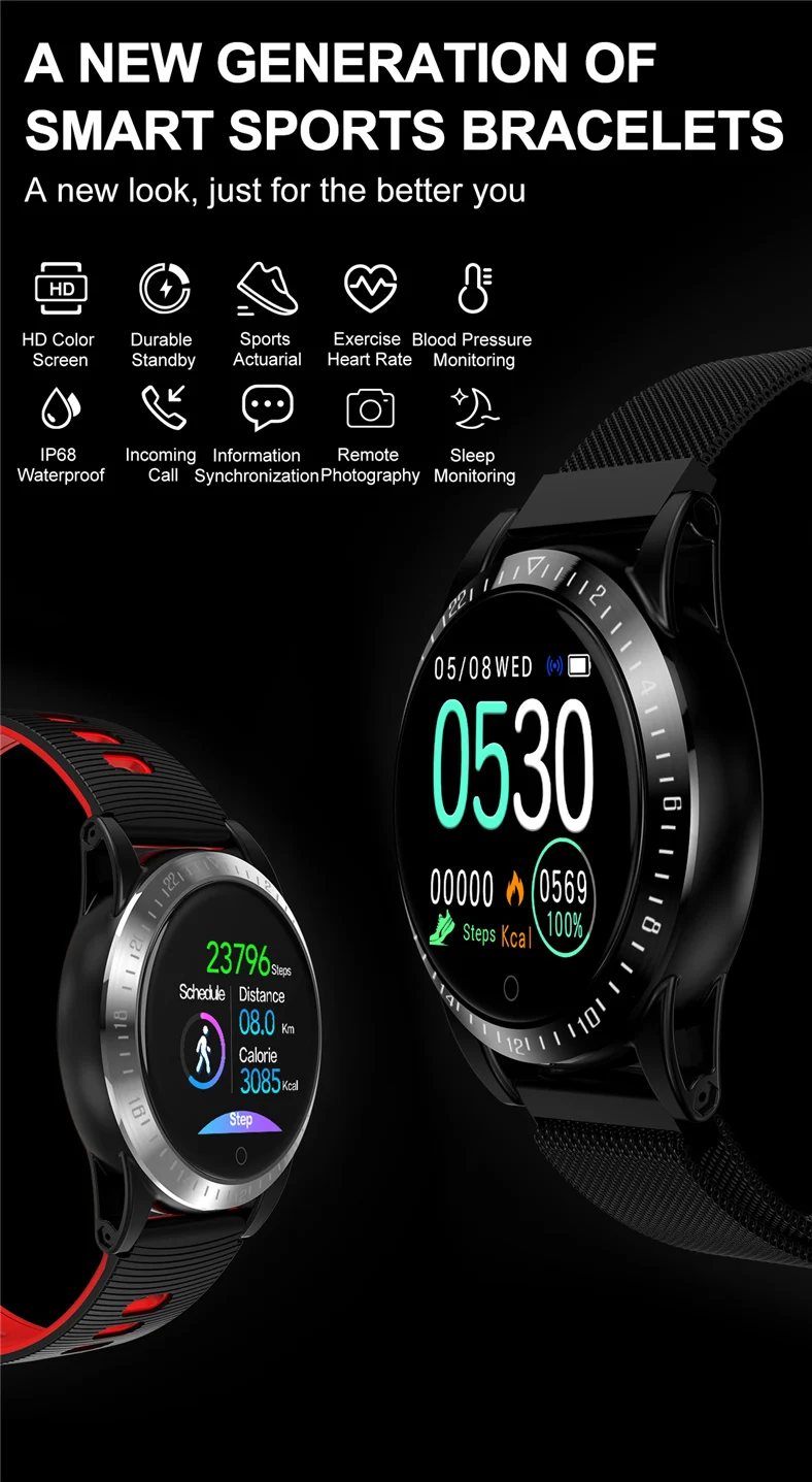 AK19 smart watch 1,3 дюймовый экран IP68 водонепроницаемый смарт-браслет для мужчин монитор сердечного ритма Мониторинг Артериального Давления трекер band
