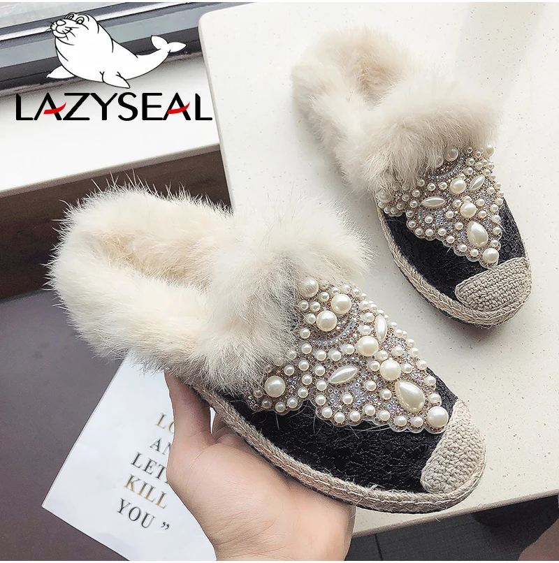 LazySeal/ г. Зимняя женская обувь на натуральном меху женские ботинки с бусинами на плоской подошве