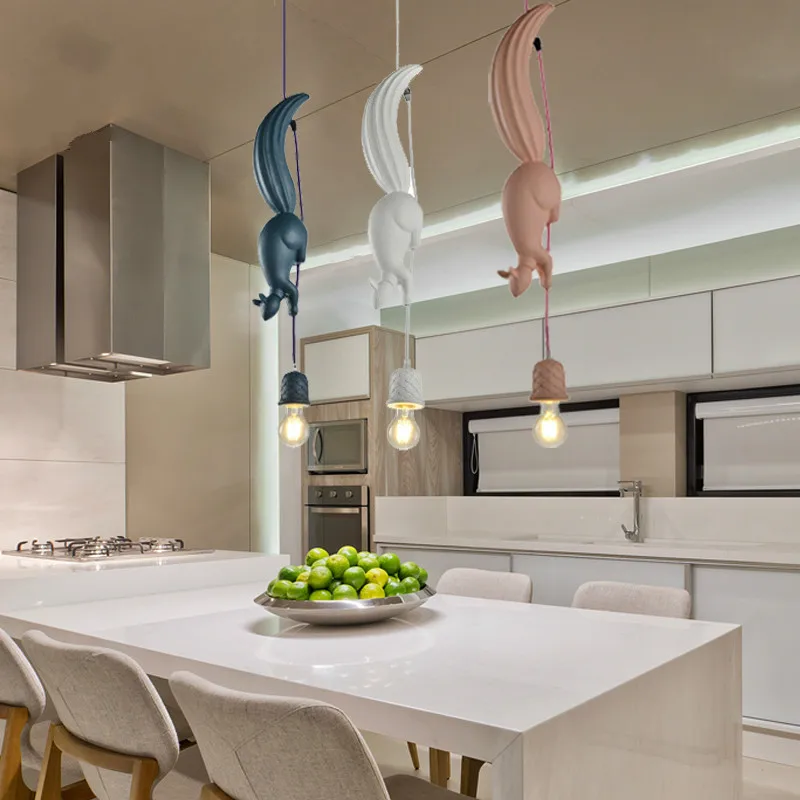 

LED Nordic Resin Squirrel Pendant Lights Children's Room Kitchen Loft Decor Pendant Lamp Parlor Restaurant Hanging Lamp Fixture