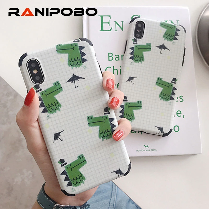 

Shockproof Cartoon Animal Pattern Phone Case For iPhone XR XS X XS Max 6 6S 7 8 Plus lattice Soft IMD Protection Back Cover