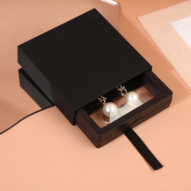 24Pcst Pink Paper Transparent Container Drawer Box Jewelry Display Gifts Weddding Ring Brooch Necklace Party Holder Packaging