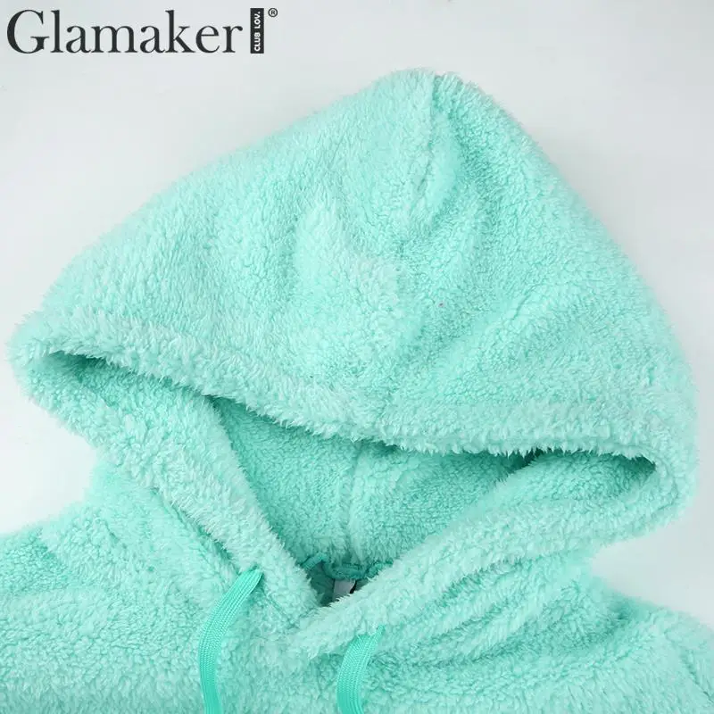 Glamaker, однотонная, пушистая, элегантная женская толстовка, на шнурке, с длинным рукавом, теплая, женская, на осень и зиму, вечерние, Клубные, сексуальные, худи