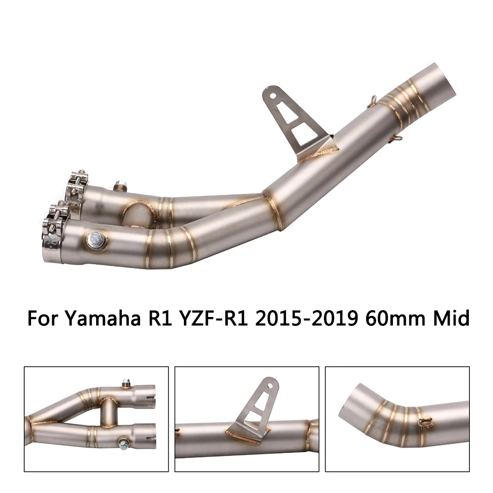 60 mm Mid Pipe for Yamaha R1 YZF-R1 2015-2019 Exhaust Motorcycle Stainless Steel Middle Link Delete Original Catalyst | Автомобили и