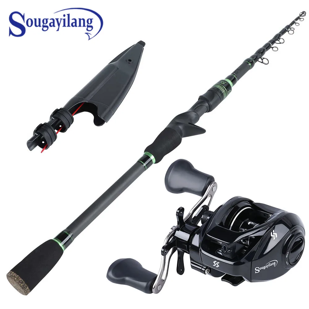 

Sougayilang 1.8m 2.1m Telescopic Carbon Portable Fishing Rod with Baitcasting Reel Combo Freshwater Travel Bass Carp Fishing