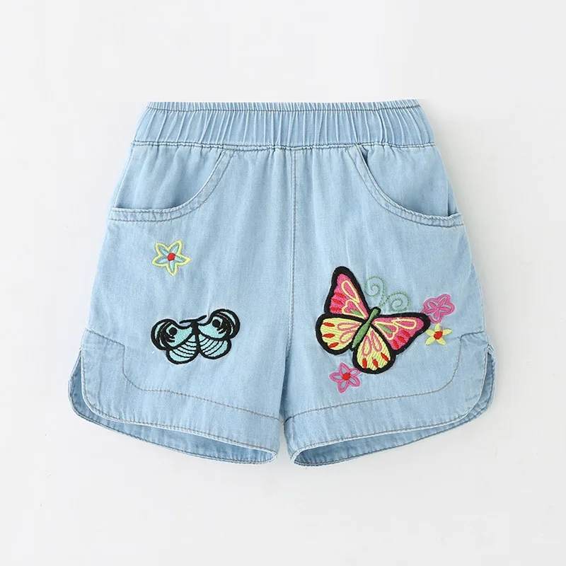 Children Embroidery Flower Cotton Pocket Denim Shorts 2 3 4 6 8 10 12Years For Small Baby Kids Girls Summer kids shorts