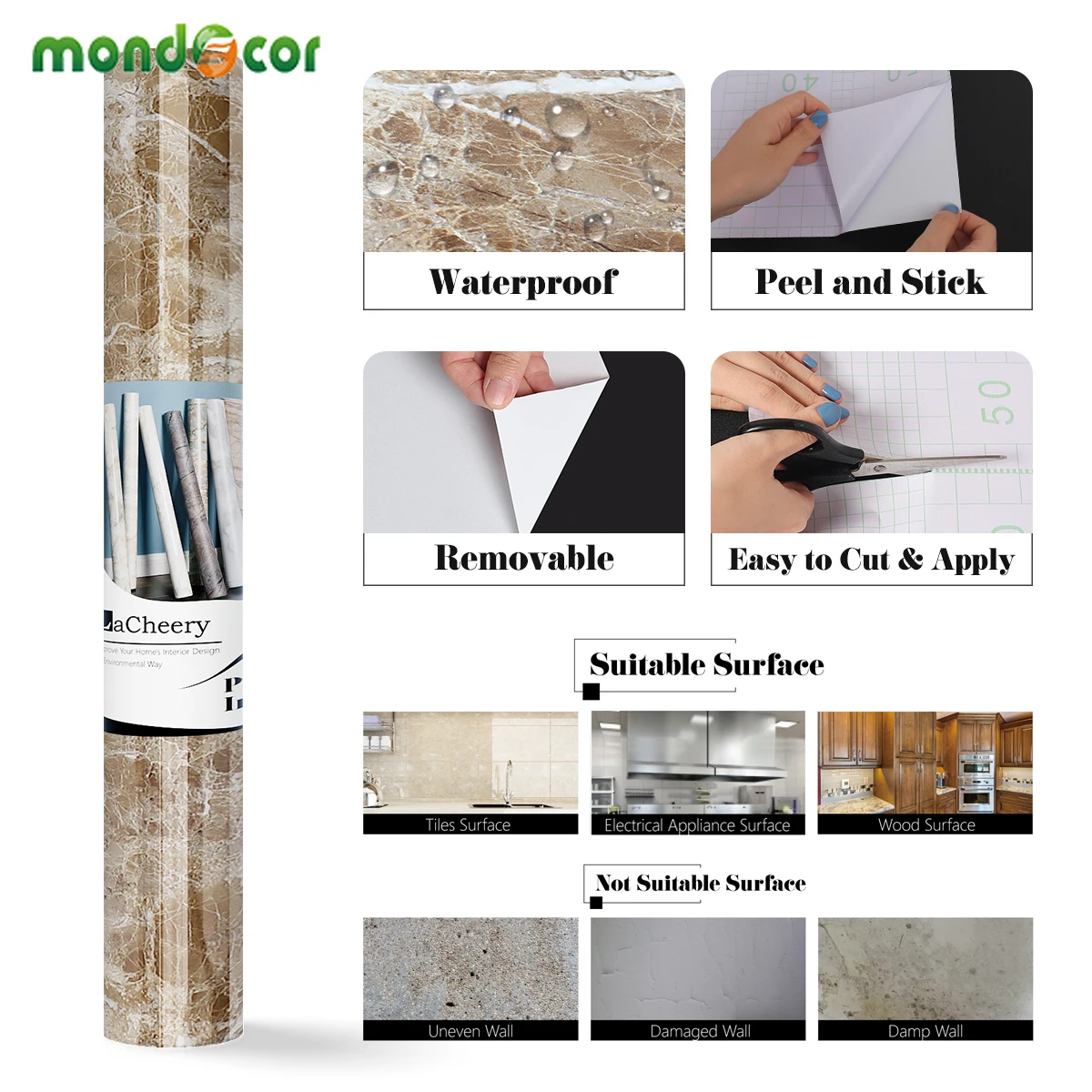 Self Adhesive Ceramic Tile Wall Stickers Waterproof Floor Wallpapers Art Floor Sticker Kitchen Decor Film Ground Contact Paper