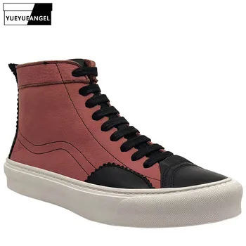 

High Top Hip Hop Mens Genuine Leather Casual Leather Boots Personality Mixed Colors Round Toe Lacke Thick Bottom Boots Sneakers