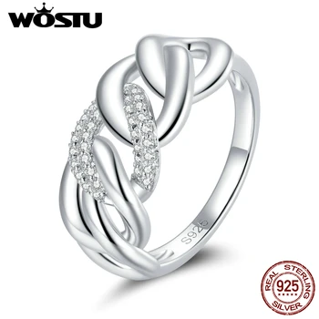 

WOSTU Original 925 Sterling Silver Chain Shape Ring Shiny Zircon Ring For Women Wedding Fingers Silver 925 Jewelry CQR685