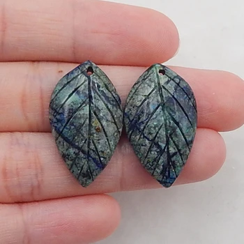 

Hot Sale Carved Chrysocolla Leaf Gemstone Earring Bead, 21x15x5mm，6.2g
