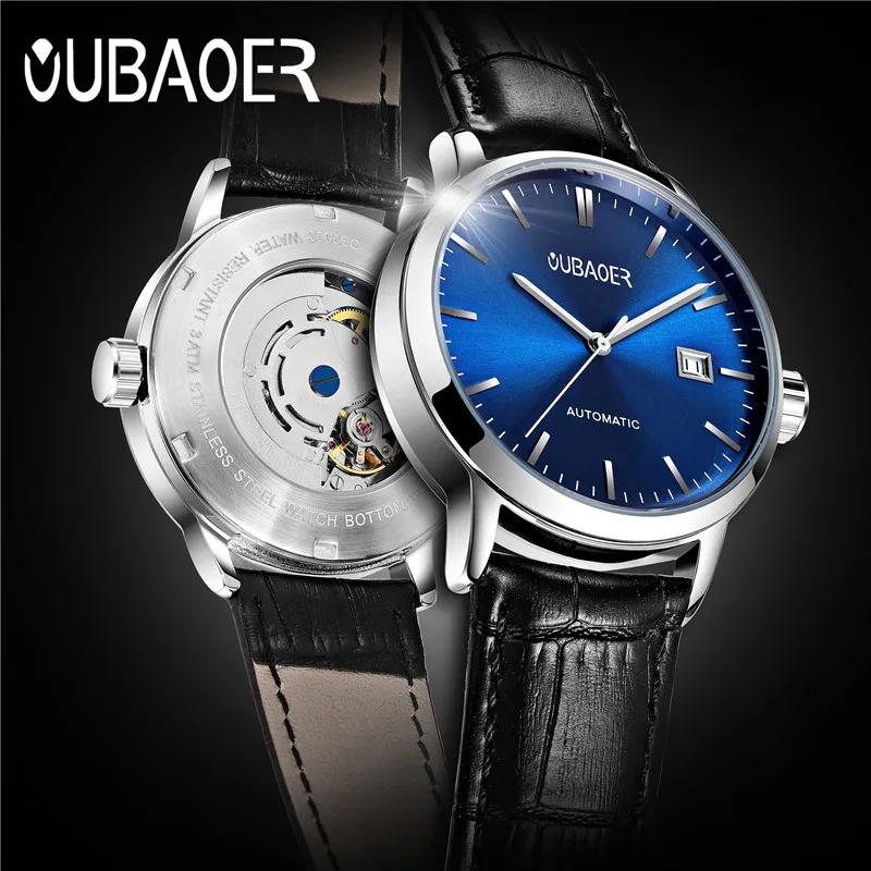 Мужские часы оригинальные OUBAOER лучший бренд класса люкс автоматические механические часы кожаные военные часы мужские часы Relojes Masculino