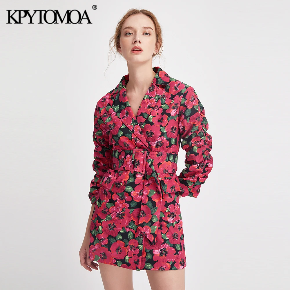 Vintage Stylish Floral Print Suits Style Mini Dress Women 2020 Fashion Notched Collar With Belt Dresses Casual Vestidos Mujer Vintage Stylish Floral Print Suits Style Mini Dress Women 2020 Fashion Notched Collar With Belt Dresses Casual Vestidos Mujer