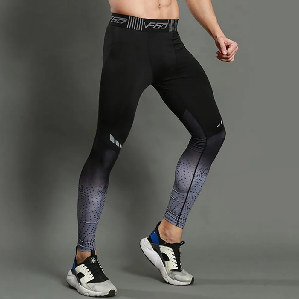 

Fashion Fitness Men Running Tights High Elastic Compression Sports Leggings Quick Dry Ankle Length Pants Gym Plus Sizes