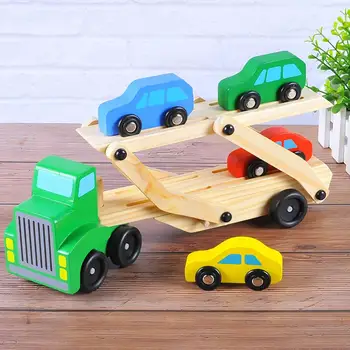 

Wooden Dual Layer Carrier Truck with 4 Car Kids Simulation Carrier Car Toy Early Educational Vehicle Model Toys For Children