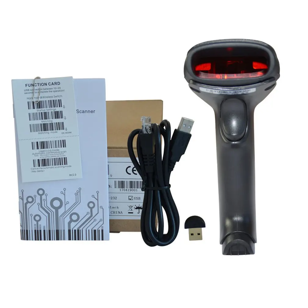 

2 In 1 Usb Wireless 2.4ghz 1d Barcode Scanner Reader W/750mah Battery Wireless Laser Barcode Scanner Black LCJ00499