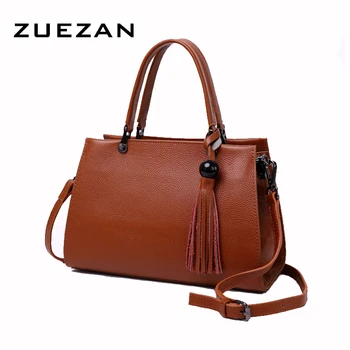 

Tassels Cow's Leather Top Handles Satchels Tote, Women Genuine Leather Handbag, Female Casual Shoulder Cross-body Bags D013