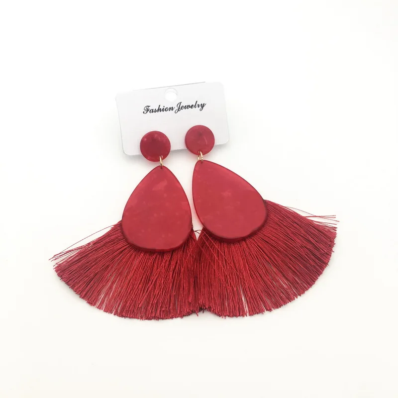 

Red Tassels earrings Geometric Dangle Drop earring Long Acrylic Acetate Earrings For Women