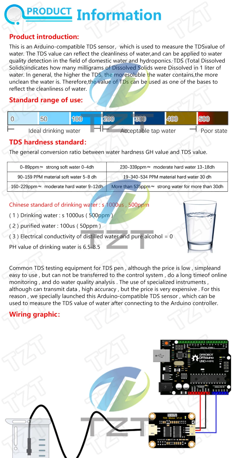 1/2/5 Stück TZT TDS Sensor Meter V1.0 Board Modul Wassermessgerät Filter zur Wasserqualitätsmessung für Arduino UNO R3 – Detail 1