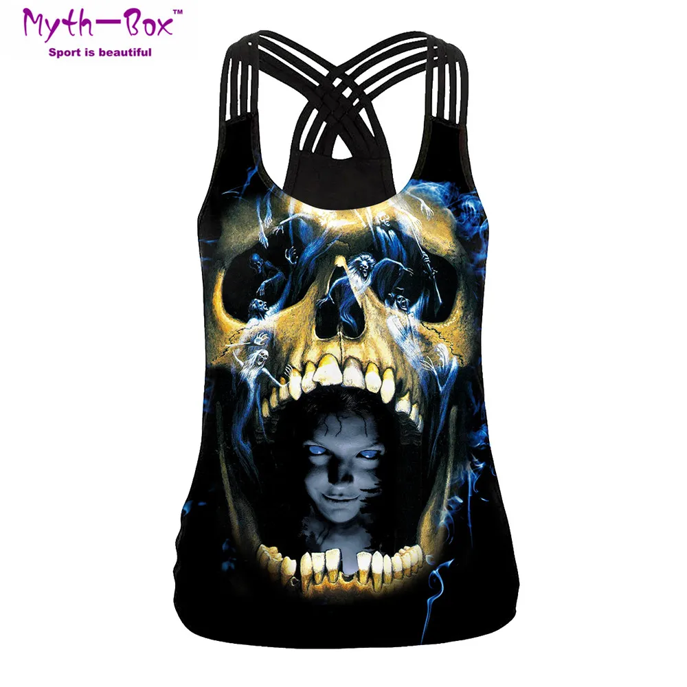 Летний женский спортивный жилет с принтом черепа рубашка для йоги и бега Camis быстросохнущая майка с перекрестной бретелькой спортивный бюстгальтер фитнес-жилет Блузка