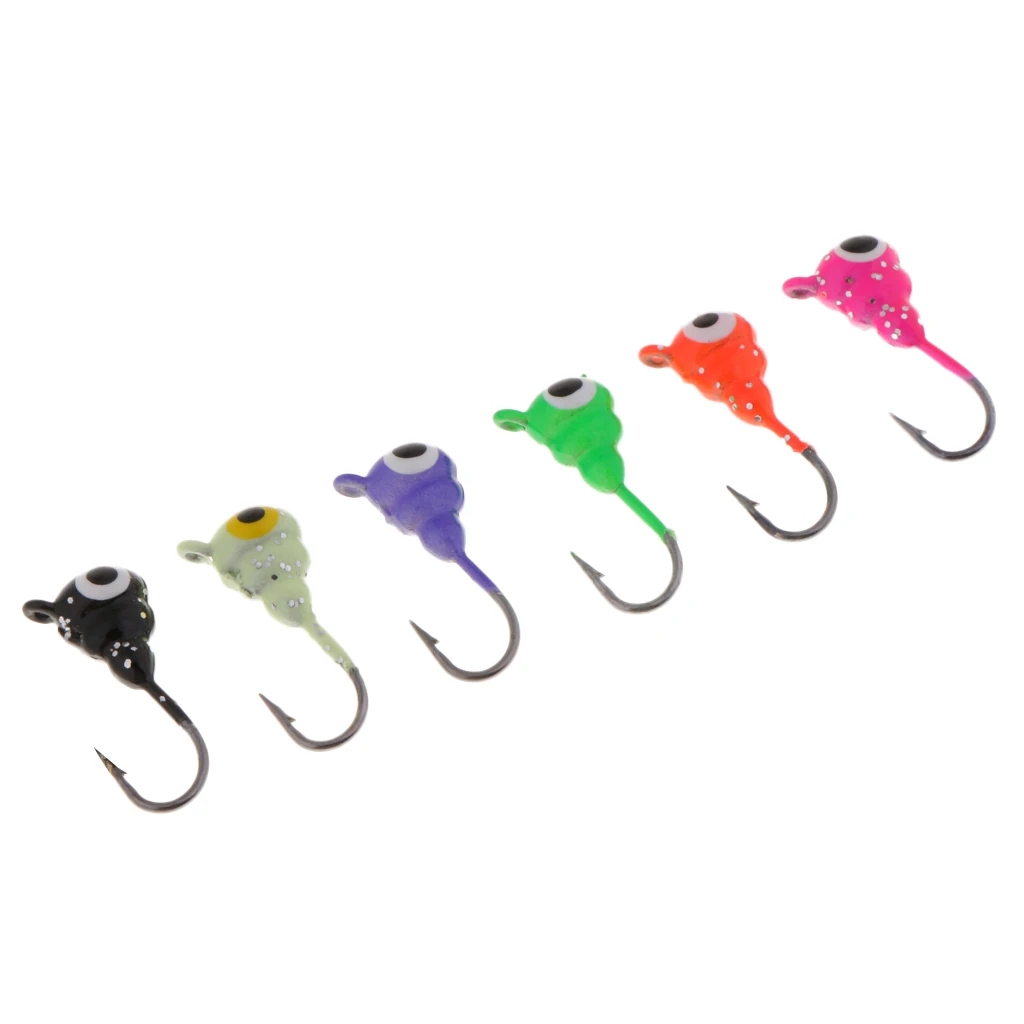 

6Pcs Winter Ice Fishing Hook Lure Jigs Jigging Lure Mini Lead Weighted Head Bait 19mm for Fishing Bass Pike Perch Fishing Tackle