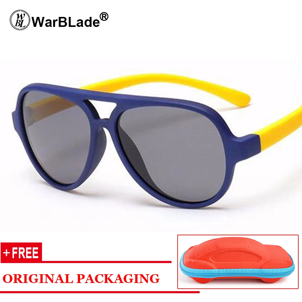 dark blue yellow WarBLade гибкие очки Детские поляризованные винтажные TR90 солнечные очки для мальчиков птички Мягкие силиконовые детские очки Наружные защитные очки - Цвет линз: dark blue yellow