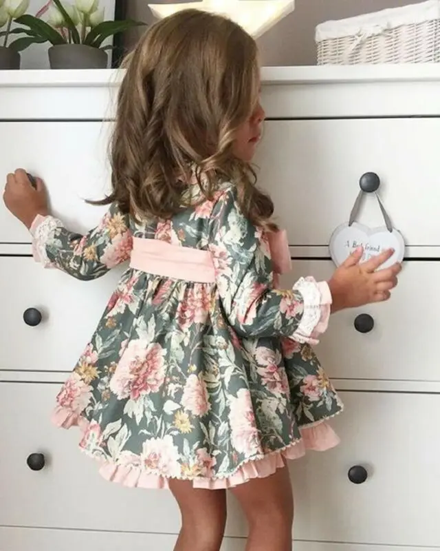 Pretty красивое детское платье-пачка принцессы с цветочным рисунком для маленьких девочек праздничные Свадебные платья осенняя одежда для девочек