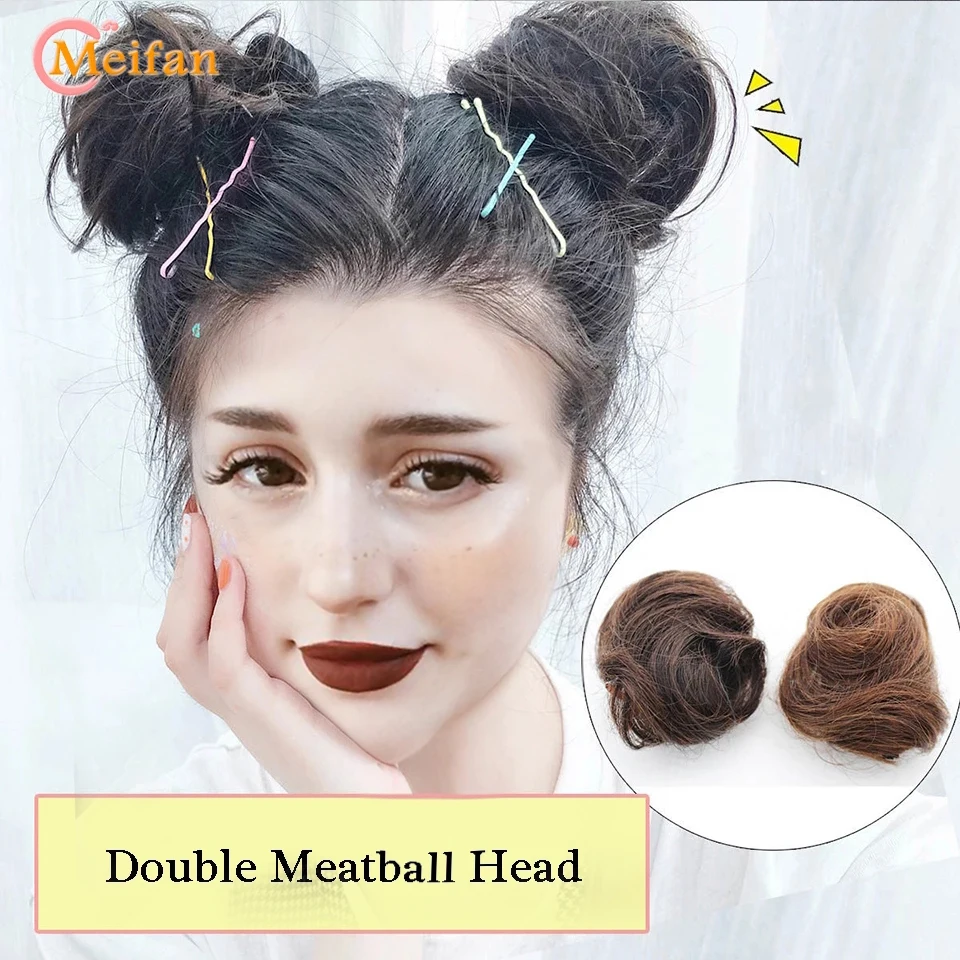 MEIFAN 합성 클로 Chignon 머리 활 작은 머리 롤빵 도넛 지저분한 Scrunchies 여성용 포니 테일 확장 감싸기
